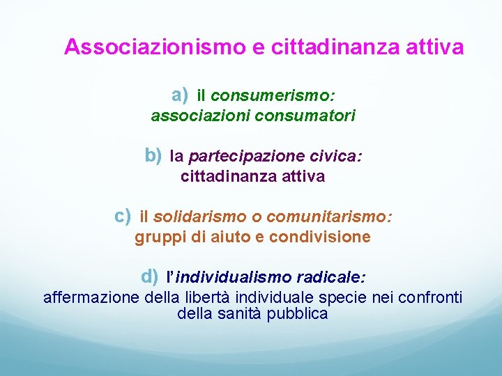 Associazionismo e cittadinanza attiva a) il consumerismo: associazioni consumatori b) la partecipazione civica: cittadinanza