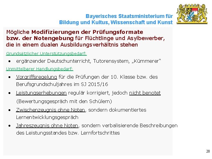 Bayerisches Staatsministerium für Bildung und Kultus, Wissenschaft und Kunst Mögliche Modifizierungen der Prüfungsformate bzw.
