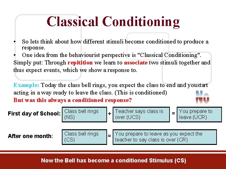 Classical Conditioning • So lets think about how different stimuli become conditioned to produce