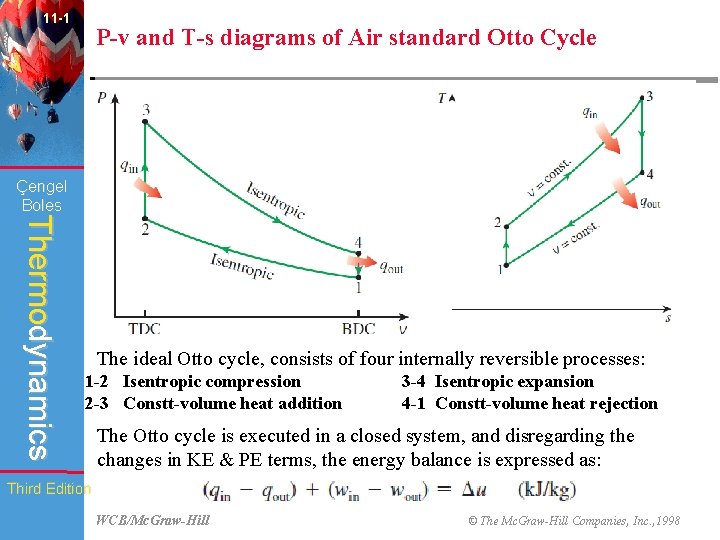 11 -1 P-v and T-s diagrams of Air standard Otto Cycle Çengel Boles Thermodynamics
