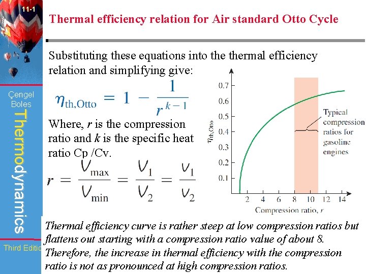 11 -1 Thermal efficiency relation for Air standard Otto Cycle Substituting these equations into