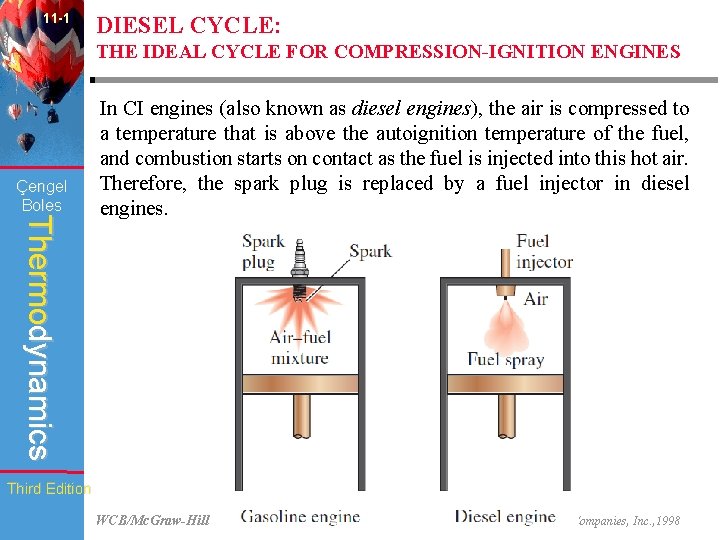 11 -1 DIESEL CYCLE: THE IDEAL CYCLE FOR COMPRESSION-IGNITION ENGINES Çengel Boles Thermodynamics In