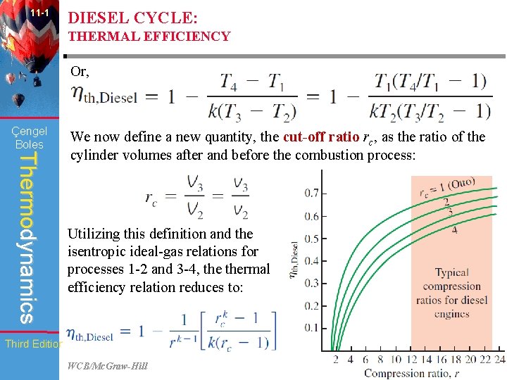 11 -1 DIESEL CYCLE: THERMAL EFFICIENCY Or, Çengel Boles Thermodynamics We now define a