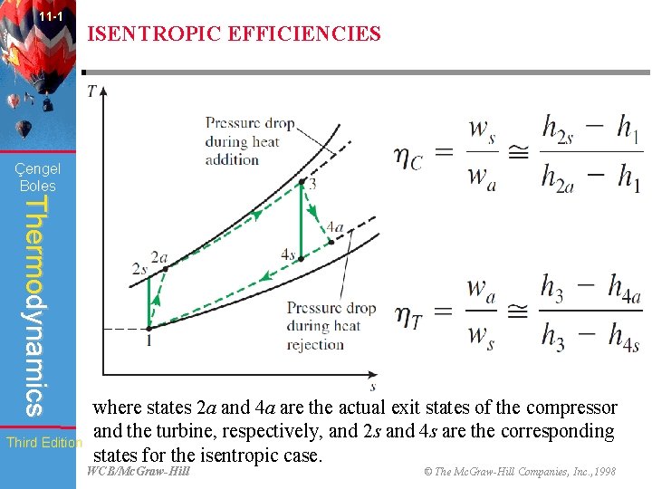 11 -1 ISENTROPIC EFFICIENCIES Çengel Boles Thermodynamics Third Edition where states 2 a and