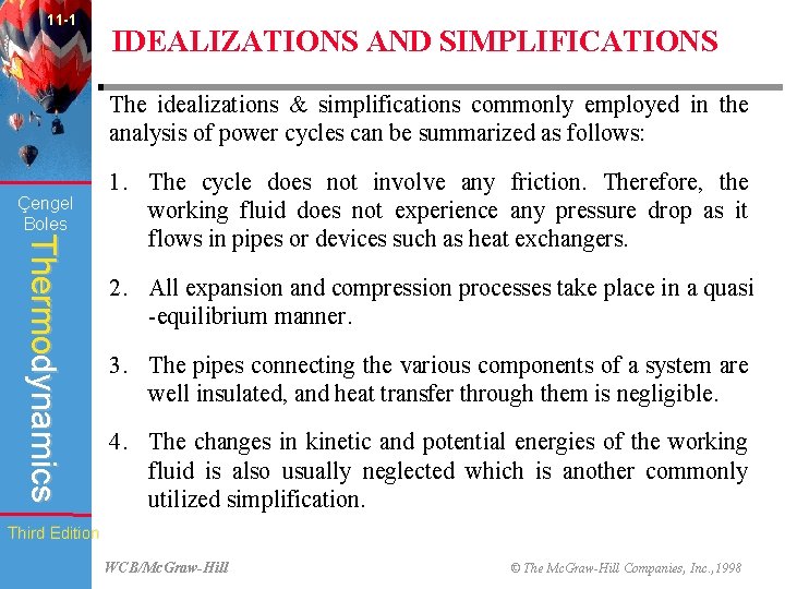11 -1 IDEALIZATIONS AND SIMPLIFICATIONS The idealizations & simplifications commonly employed in the analysis