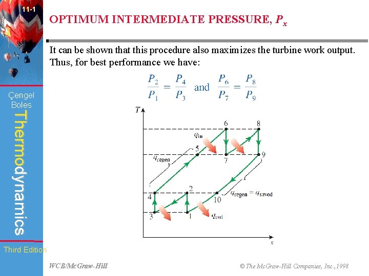 11 -1 OPTIMUM INTERMEDIATE PRESSURE, Px It can be shown that this procedure also