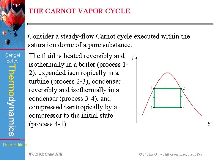 11 -1 THE CARNOT VAPOR CYCLE Consider a steady-flow Carnot cycle executed within the