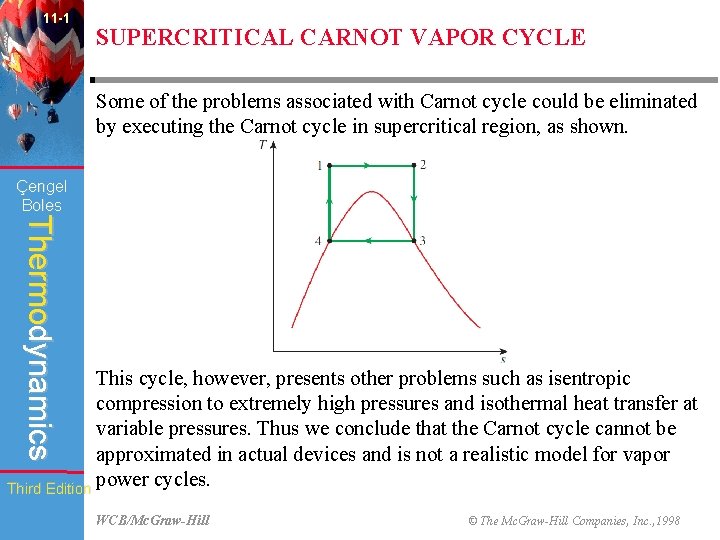 11 -1 SUPERCRITICAL CARNOT VAPOR CYCLE Some of the problems associated with Carnot cycle