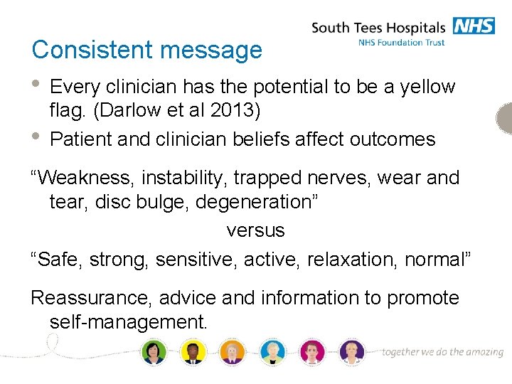 Consistent message • • Every clinician has the potential to be a yellow flag.
