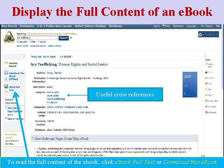 Display the Full Content of an e. Book Useful cross references 14 To read