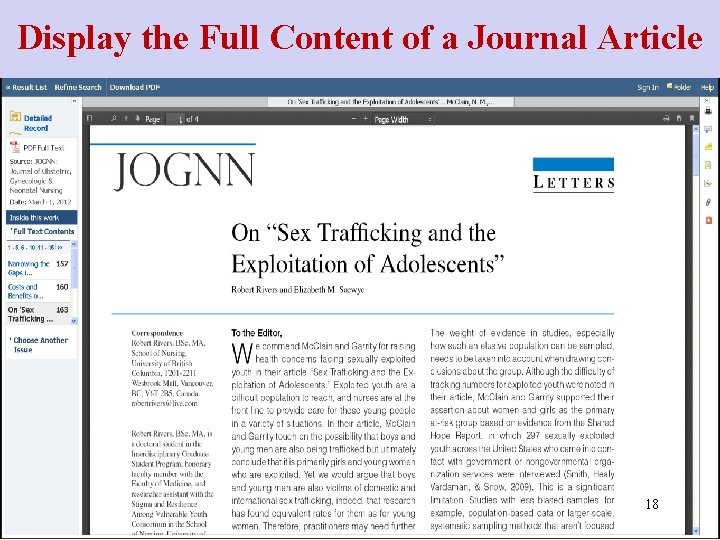 Display the Full Content of a Journal Article 18 