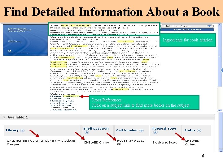 Find Detailed Information About a Book Ingredients for book citation Cross References: Click on