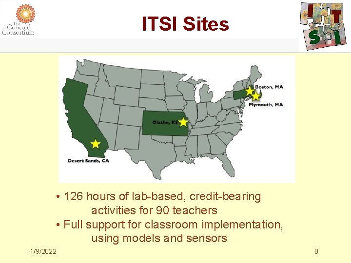ITSI Sites • 126 hours of lab-based, credit-bearing activities for 90 teachers • Full