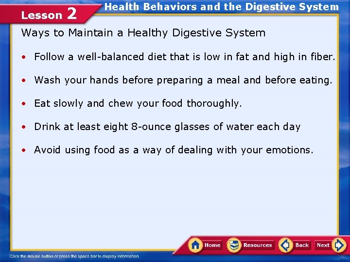 Lesson 2 Health Behaviors and the Digestive System Ways to Maintain a Healthy Digestive