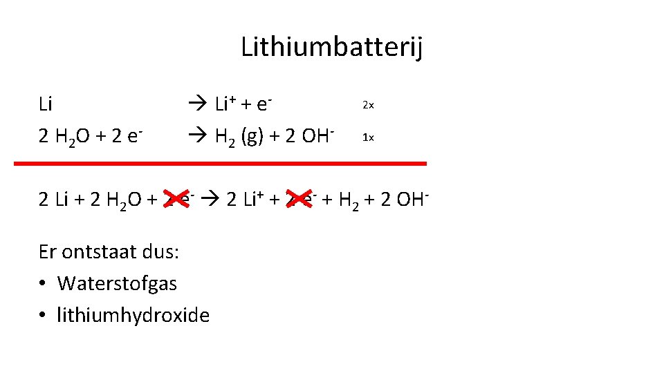 Lithiumbatterij Li 2 H 2 O + 2 e - Li+ + e H