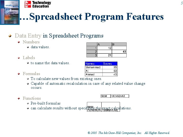 5 …Spreadsheet Program Features Data Entry in Spreadsheet Programs Numbers data values. Labels to 5 …Spreadsheet Program Features Data Entry in Spreadsheet Programs Numbers data values. Labels to