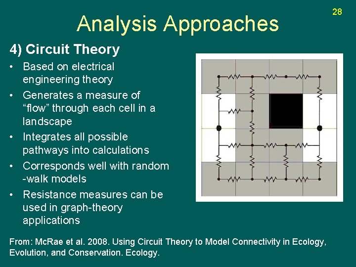 Analysis Approaches 4) Circuit Theory • Based on electrical engineering theory • Generates a