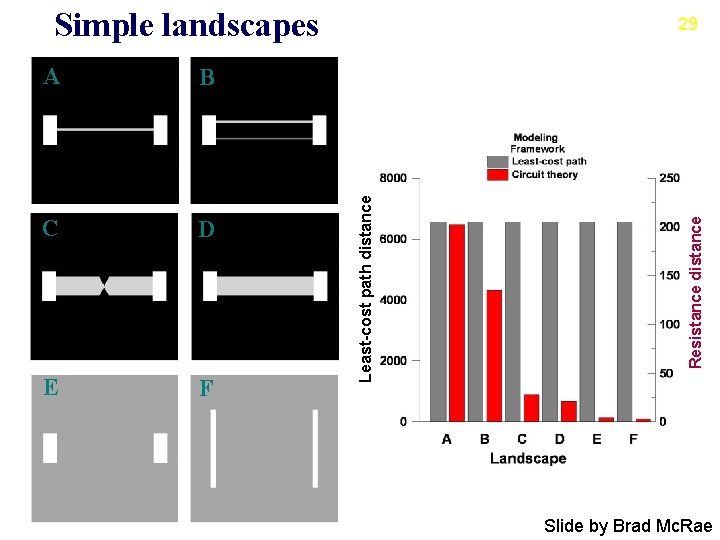 Simple landscapes C D E F Resistance distance B Least-cost path distance A 29