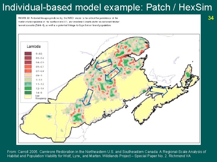 Individual-based model example: Patch / Hex. Sim 34 From: Carroll 2005. Carnivore Restoration in