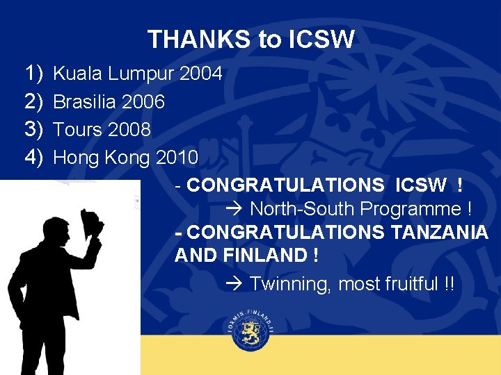 THANKS to ICSW 1) 2) 3) 4) Kuala Lumpur 2004 Brasilia 2006 Tours 2008