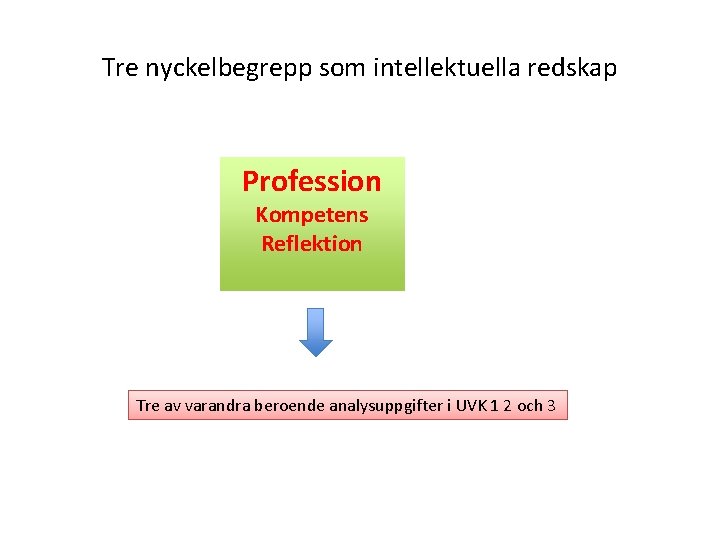 Tre nyckelbegrepp som intellektuella redskap Profession Kompetens Reflektion Tre av varandra beroende analysuppgifter i
