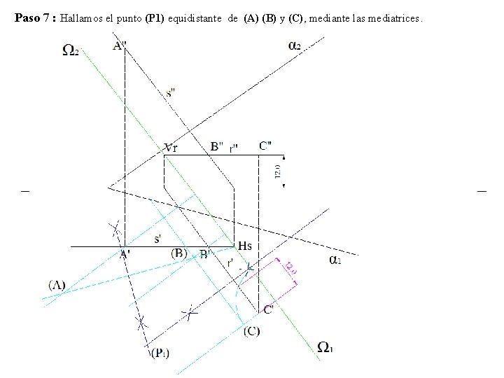 Paso 7 : Hallamos el punto (P 1) equidistante de (A) (B) y (C),