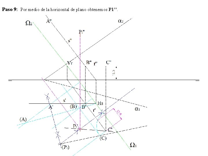 Paso 9: Por medio de la horizontal de plano obtenemos P 1’’. 