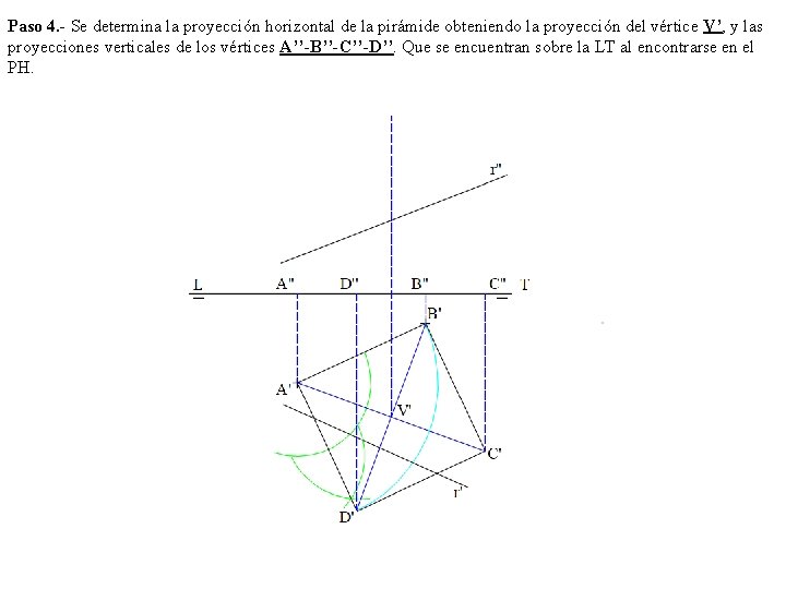 Paso 4. - Se determina la proyección horizontal de la pirámide obteniendo la proyección