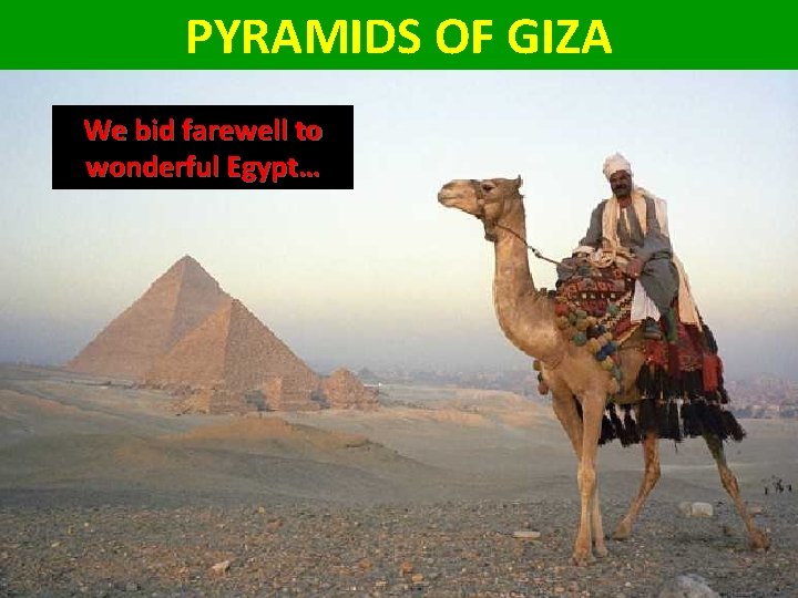 PYRAMIDS OF GIZA We bid farewell to wonderful Egypt… We made it!! • Permissible