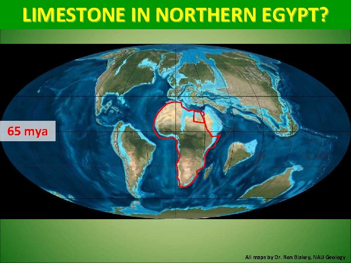 LIMESTONE IN NORTHERN EGYPT? 65 mya All maps by Dr. Ron Blakey, NAU Geology
