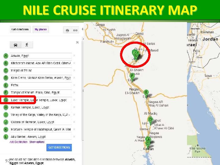 NILE CRUISE ITINERARY MAP 92 
