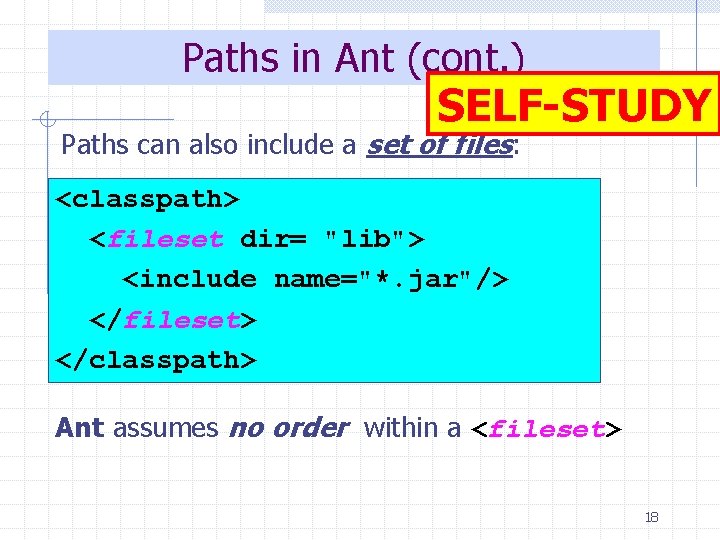 Paths in Ant (cont. ) SELF-STUDY Paths can also include a set of files: