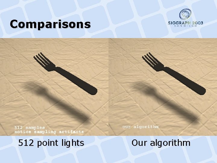 Comparisons 512 point lights Our algorithm 