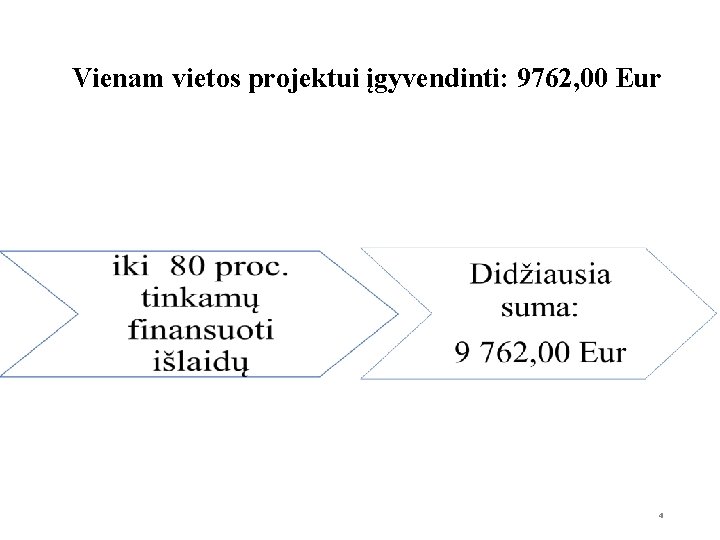 Vienam vietos projektui įgyvendinti: 9762, 00 Eur 4 