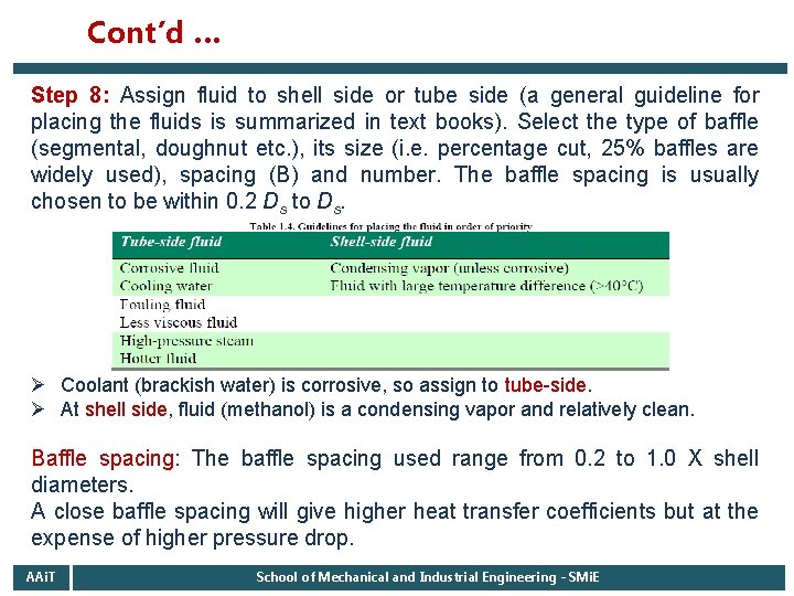 Cont’d … Step 8: Assign fluid to shell side or tube side (a general Cont’d … Step 8: Assign fluid to shell side or tube side (a general