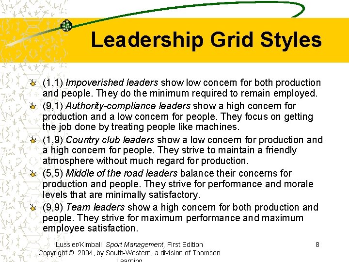 Leadership Grid Styles (1, 1) Impoverished leaders show low concern for both production and