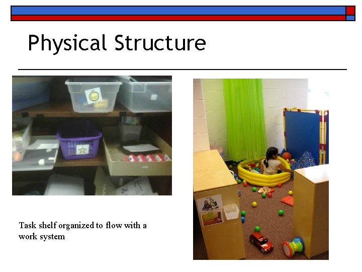 Physical Structure Task shelf organized to flow with a work system 