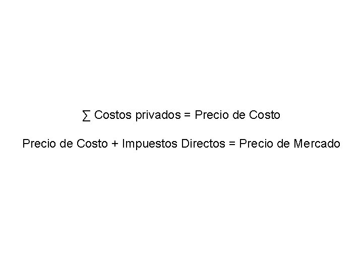 ∑ Costos privados = Precio de Costo + Impuestos Directos = Precio de Mercado