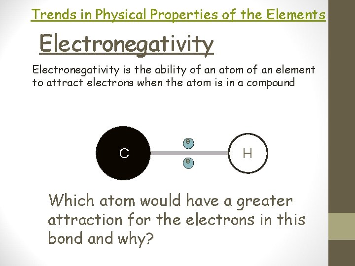 Trends in Physical Properties of the Elements Electronegativity is the ability of an atom