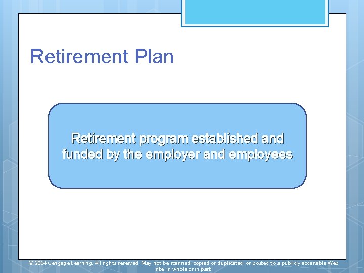Retirement Plan Retirement program established and funded by the employer and employees © 2014