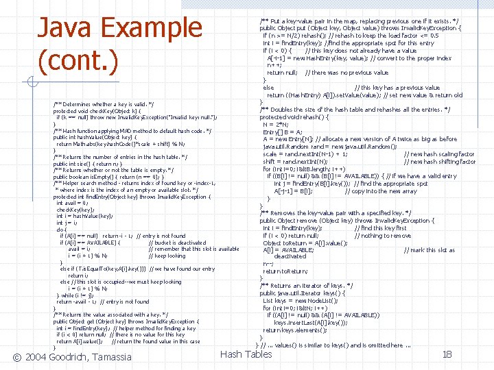Java Example (cont. ) /** Determines whether a key is valid. */ protected void Java Example (cont. ) /** Determines whether a key is valid. */ protected void