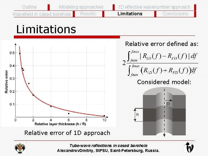 Outline Modeling approaches Results Wavefield in cased borehole 1 D effective wavenumber approach Conclusions