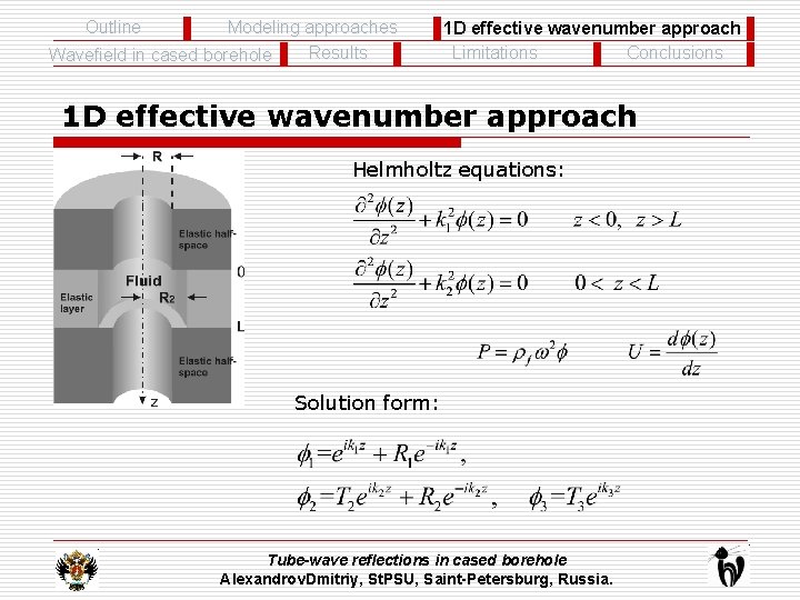 Outline Modeling approaches Results Wavefield in cased borehole 1 D effective wavenumber approach Conclusions