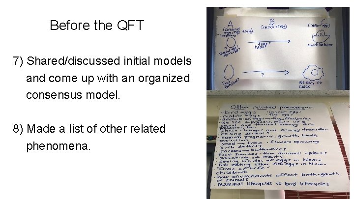 Before the QFT 7) Shared/discussed initial models and come up with an organized consensus