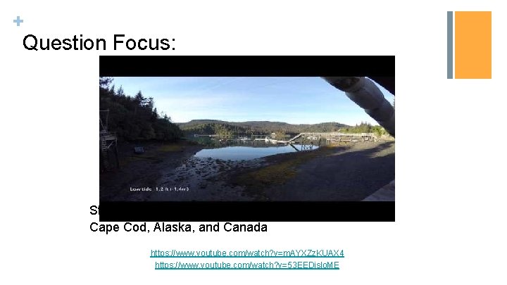 + Question Focus: Students watched videos of dramatic tide change in Cape Cod, Alaska,