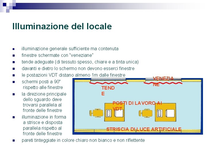 Illuminazione del locale n n n n n illuminazione generale sufficiente ma contenuta finestre