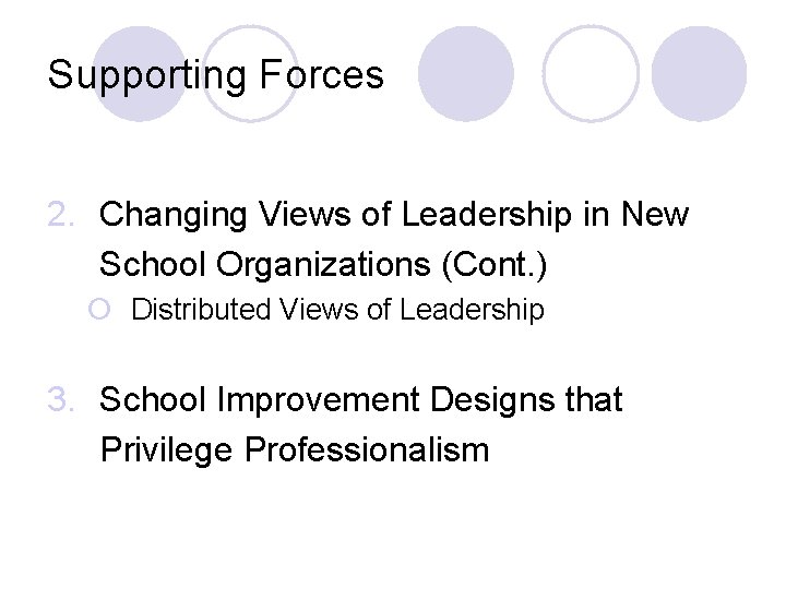 Supporting Forces 2. Changing Views of Leadership in New School Organizations (Cont. ) ¡