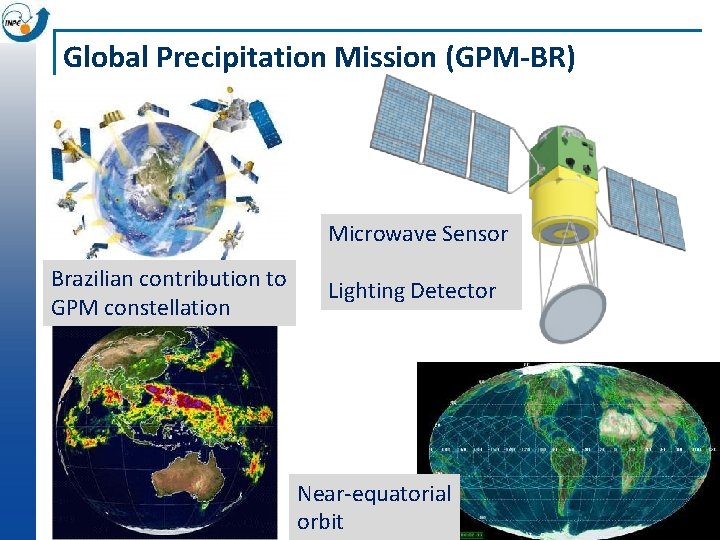 Global Precipitation Mission (GPM-BR) Microwave Sensor Brazilian contribution to GPM constellation Lighting Detector Near-equatorial