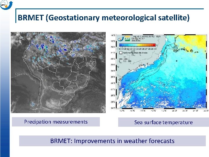 BRMET (Geostationary meteorological satellite) Precipation measurements Sea surface temperature BRMET: Improvements in weather forecasts