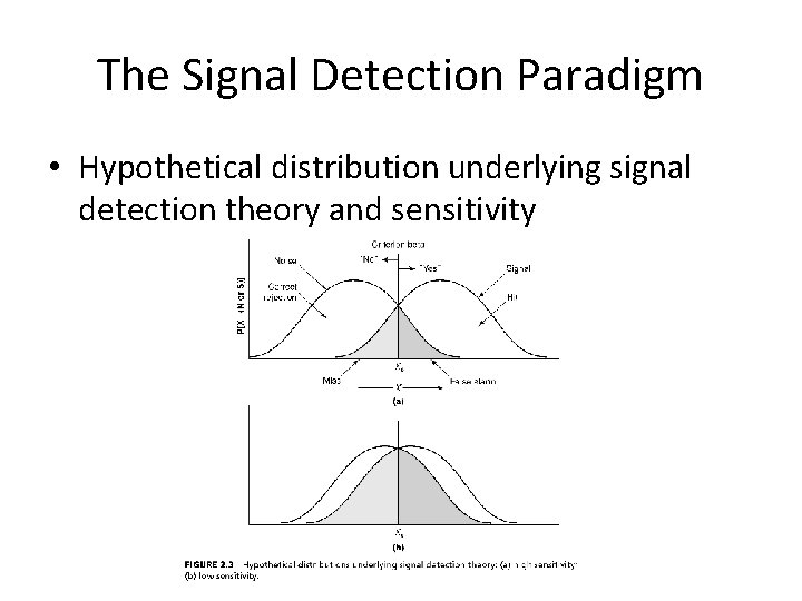 The Signal Detection Paradigm • Hypothetical distribution underlying signal detection theory and sensitivity 